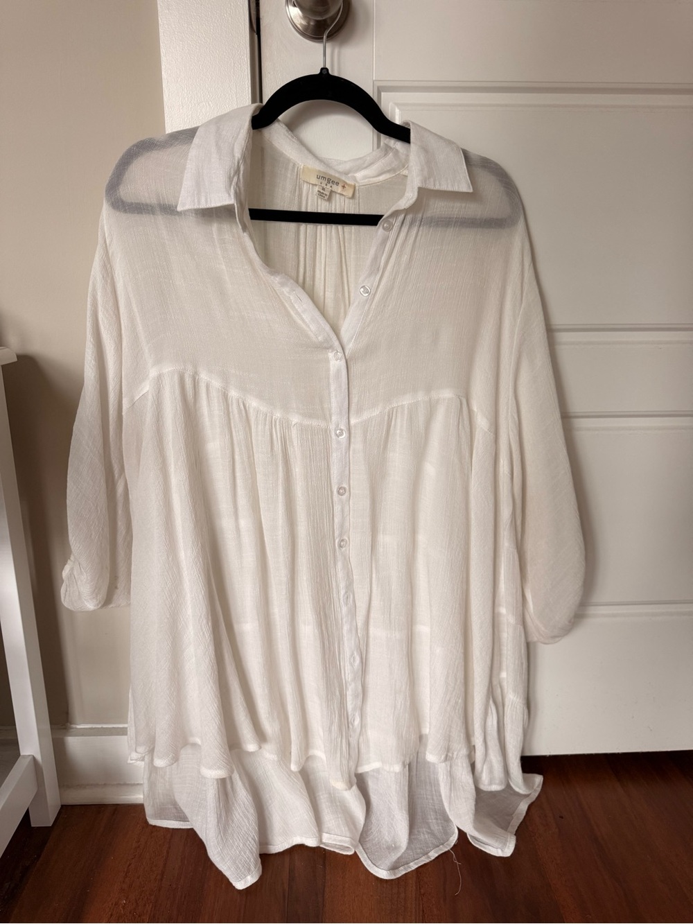 Umgee White Semi-Sheer Button Front Tunic